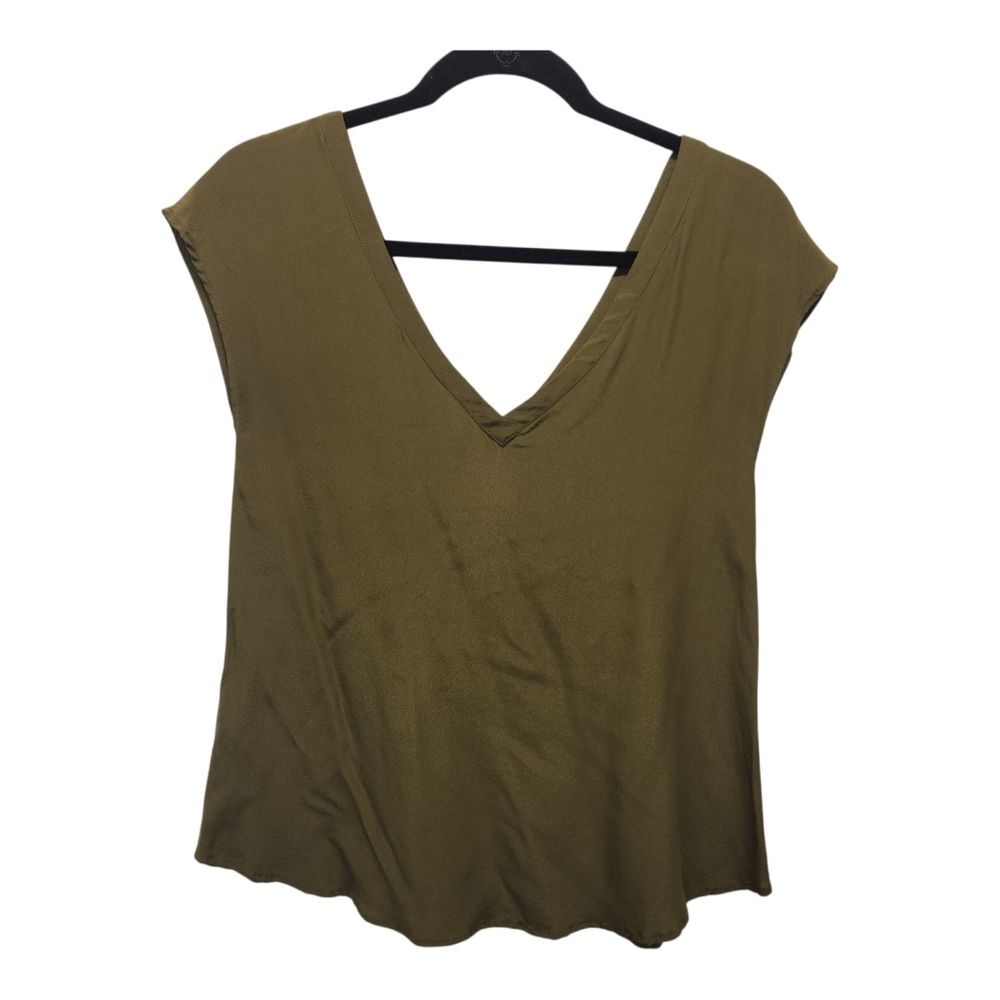 Olive Green Silk Crepe Sleeveless Top Women's XSMALL